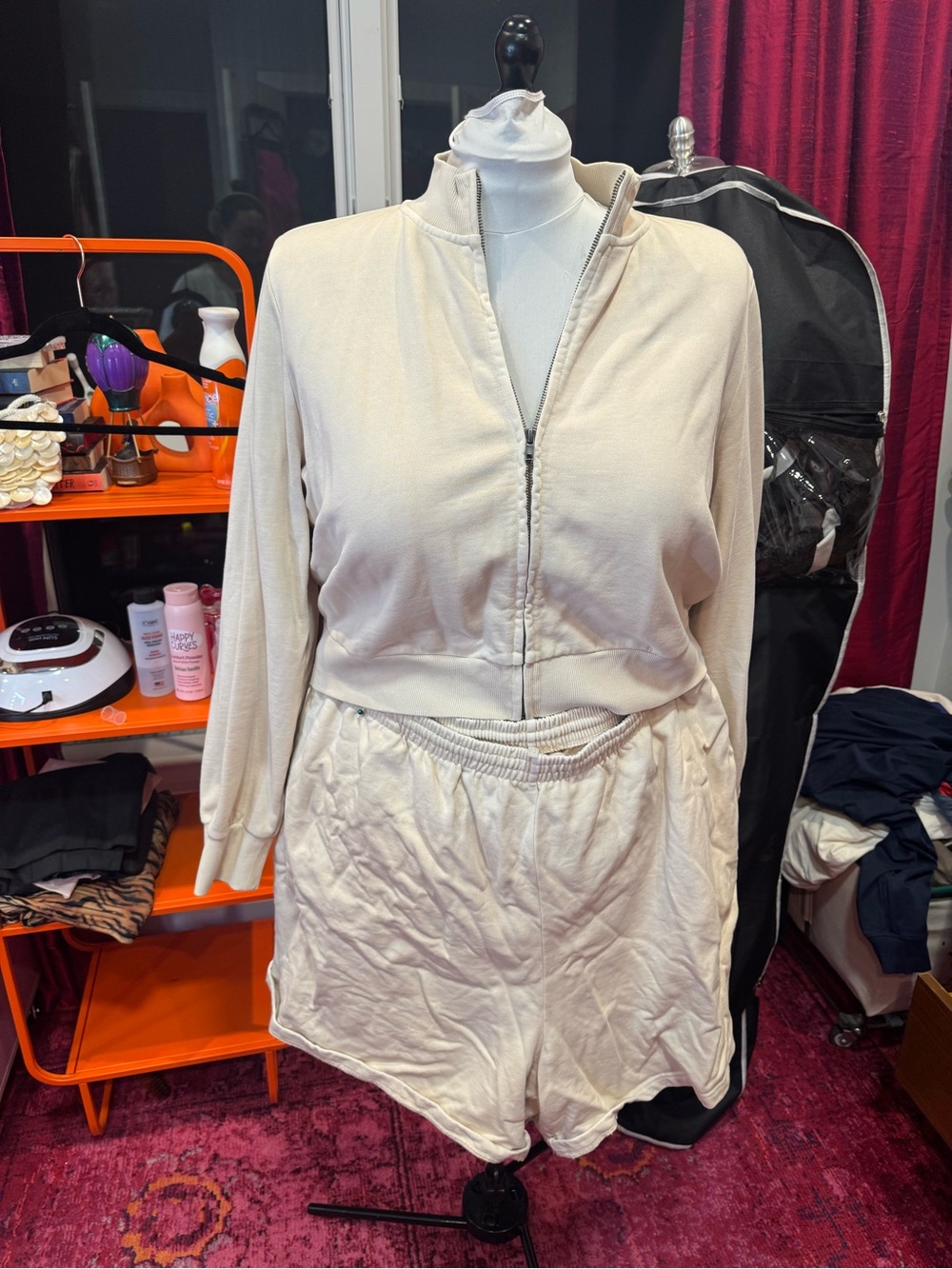 SKIMS set buff boyfriend fleece track jacket and short
